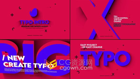 AE模板-3D超酷的带阴影Typo文字排版标题动画标志片头