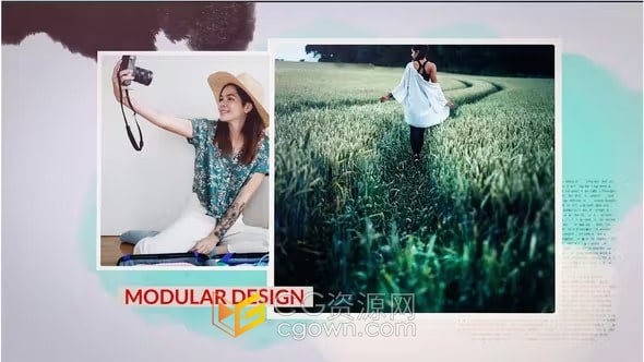 浮动墨水浸染背景展示旅行视频和照片相册AE模板