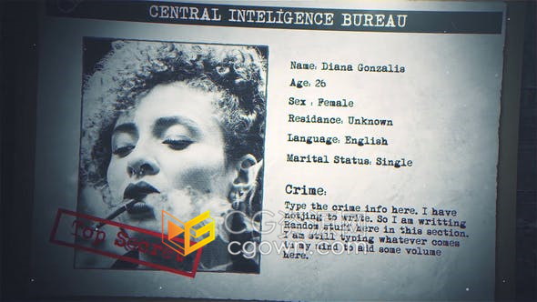 书籍档案介绍犯罪电影预告片视频复古风格制作Criminal Profile-AE模板