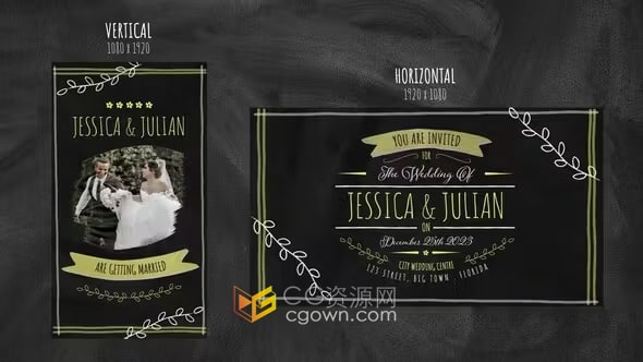 高贵典雅复古主题婚礼请柬AE模板含竖屏版