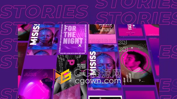 8种不同设计紫色时尚推广短视频媒体平台小视频制作-AE模板