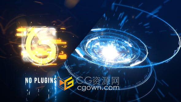 AE模板- HUD元素和能量爆炸未来感科技标志展示