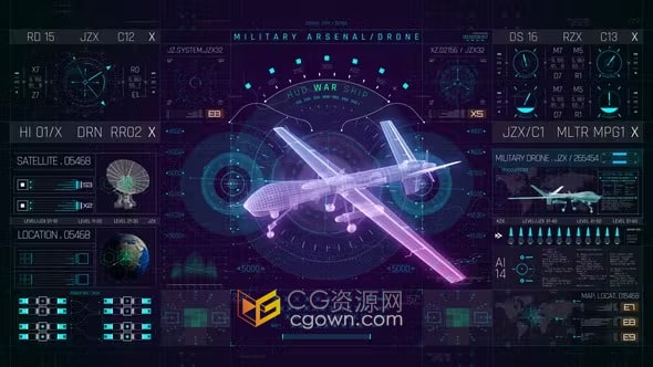 AE模板-HUD军事信息图全息高科技军用无人机屏幕界面元素