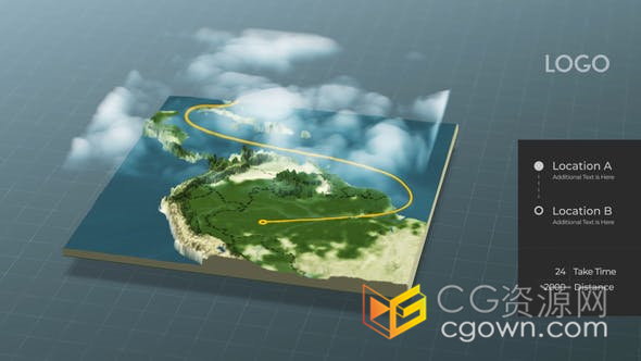 国际旅游路线商业版图演示物流信息导航仪路径3D世界地图连线背景元素-AE模板