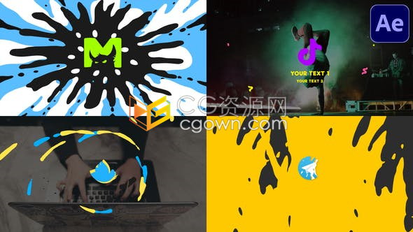 时尚多彩卡通形状过渡动画元素揭示品牌文字标语LOGO标志片头-AE模板