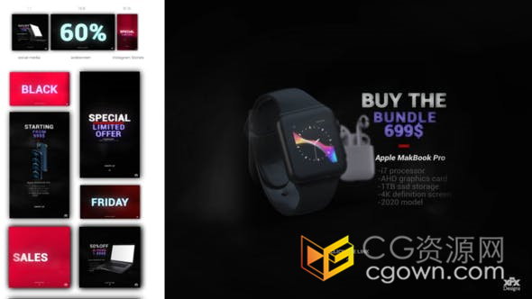 商场LED品牌折扣宣传广告社交媒体在线促销产品推广霓虹文字动画-AE模板