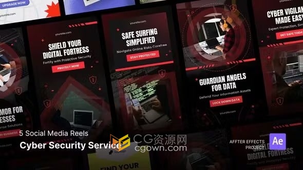 适用网络安全服务主题社交媒体营销垂直短视频-AE模板