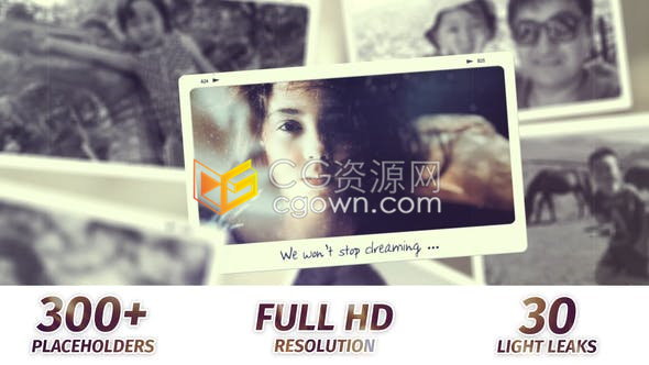 AE模板-零乱错落空间感展示美好回忆视频相册带30个漏光视频素材