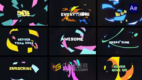 卡通动漫风格旋转变形彩色纸张标题-AE模板