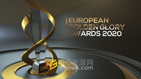 AE模板-三维金光环绕水晶奖杯时尚颁奖典礼晚会活动预告包装片头