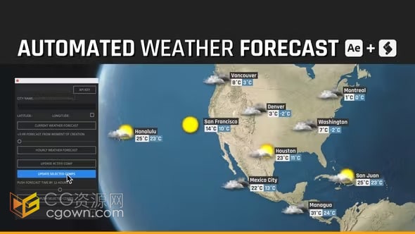 逼真地球仪世界天气自动化天气预报图形图标-AE模板