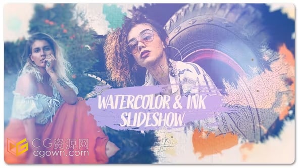 水彩幻灯片唯美滴墨效果水墨相册-AE视频模板