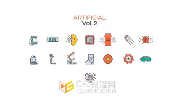 AE模板-趣味人工智能线条图标平面设计图标动画