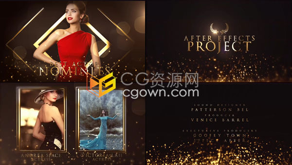 高端大气时尚华丽黄金粒子颁奖提名节日庆典结婚典礼年会活动视频包装-AE模板