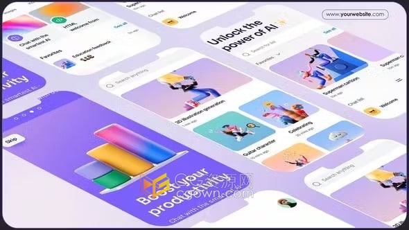 AE模板-应用程序宣传片APP介绍电子商务多屏场景展示