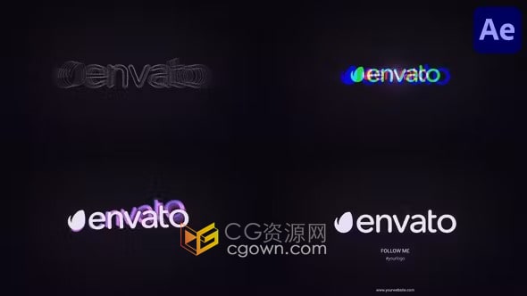 AE模板-闪烁的方形动画赛博朋克数字VHS风格故障LOGO揭晓