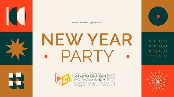 AE模板-雪花新元素极简明亮圆圈图形动画制作新年贺卡活动介绍邀请函