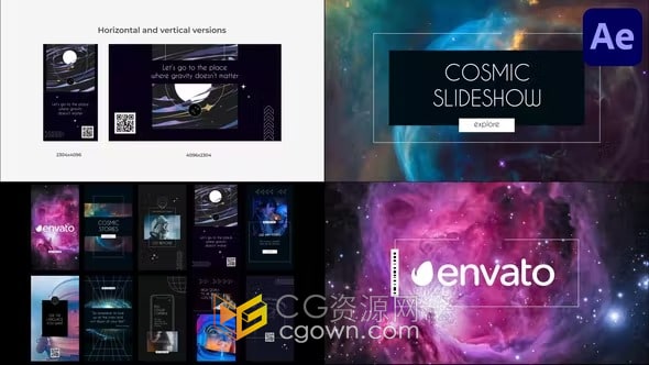 AE模板-现代宇宙空间科学主题幻灯片宣传竖屏小视频制作