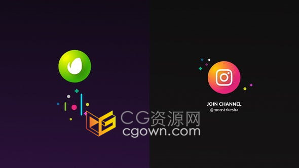 简单渐变效果社交媒体平台LOGO动画-AE模板