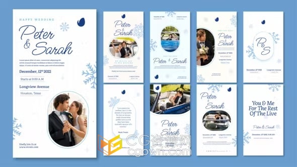 冬季主题唯美婚礼邀请函动态海报婚礼请柬小视频制作AE模板