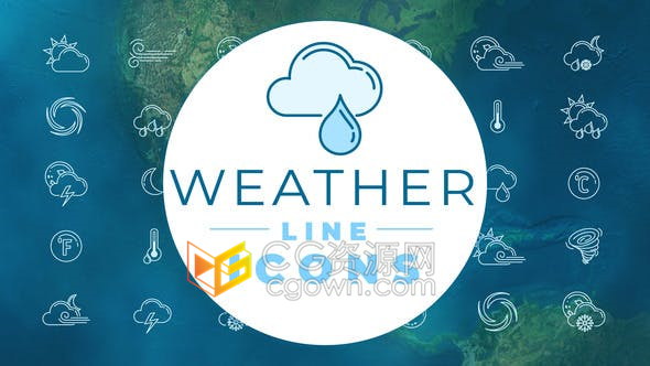 39个简单笔画天气图标天气预报气象台展示图标动画-AE模板