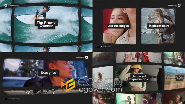 AE模板-三维立体翻转曲屏动画效果实用大方简单电子相册展示