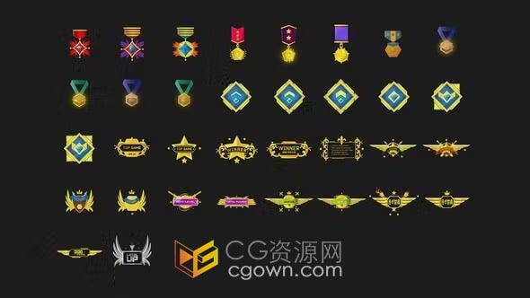 AE模板-奖牌勋章徽章成就游戏战利品盒盾牌工具等级图标动画