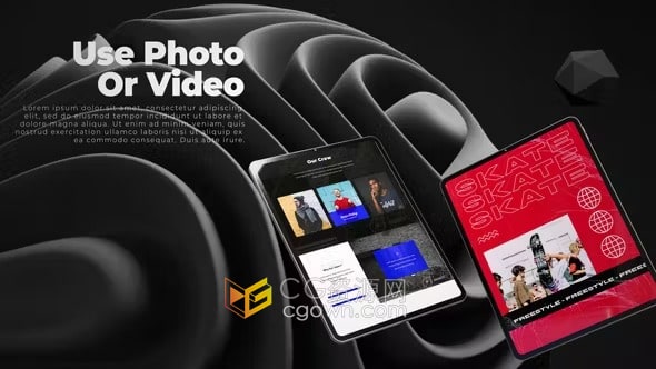 抽象动画背景ipad平板电脑模型展示网站页面介绍-AE模板