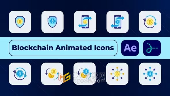 10个AI人工智能加密货币技术主题区块链动画图标-AE模板