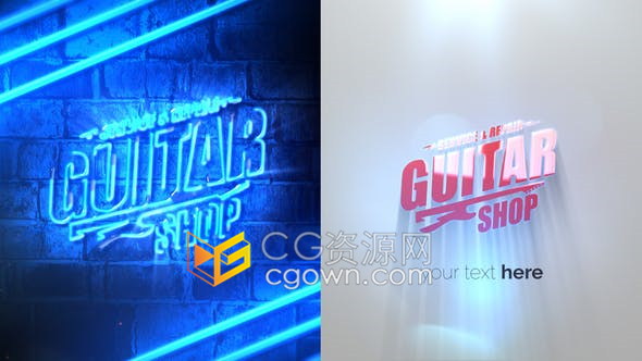 Grunge霓虹灯标志展示多种纹理背景光泽感闪烁LOGO片头-AE模板