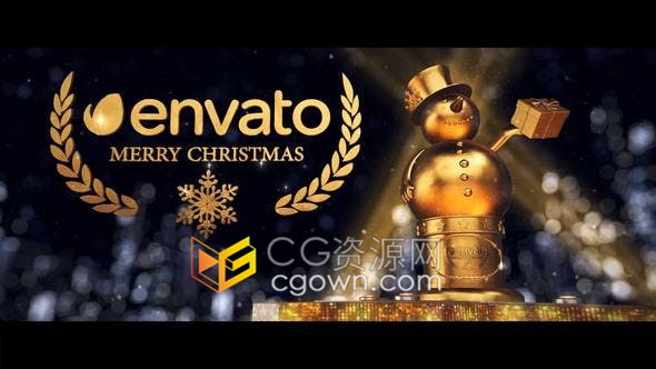 胖嘟嘟的金色雪人3D圣诞节晚会活动开场片头-AE模板