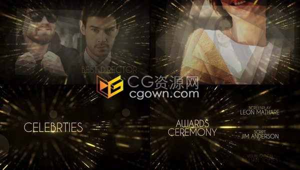 大气高贵金色粒子年会活动颁奖典礼包装开场片头剧终感谢奖项大屏幕-AE模板下载