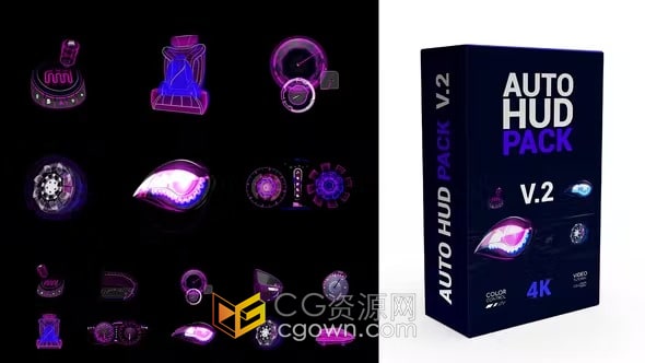 AE模板-22+未来派汽车AUTO HUD元素技术工具包
