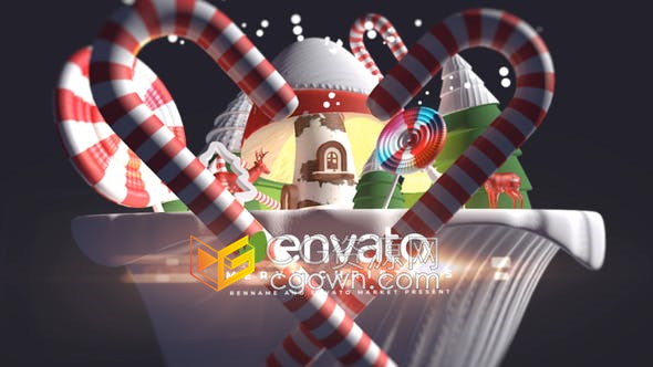 3D卡通圣诞糖果拐杖糖动画场景可爱节日片头-AE模板