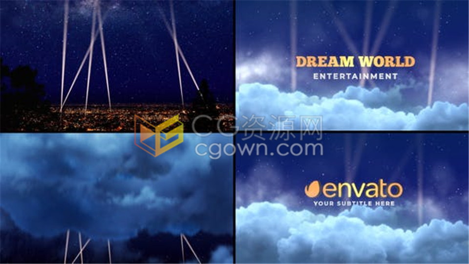 夜间场景射灯天空云层演绎电影开场视频片头LOGO动画效果-AE模板下载