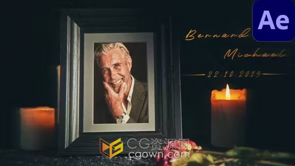 葬礼追悼会幻灯片英雄人物纪念活动视频相册-AE模板