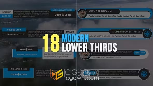 AE模板-18个信息框横条文字效果现代简约采访文稿视频字幕条
