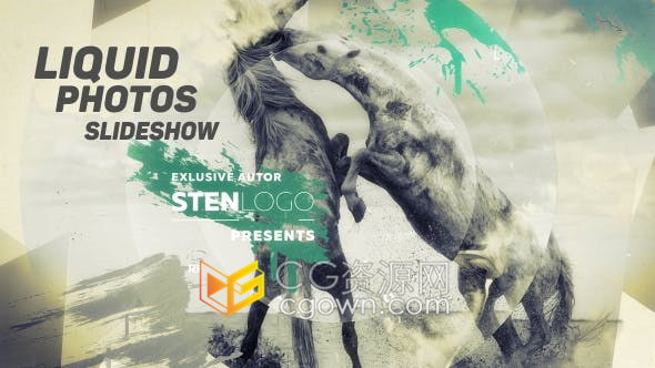 油漆液体滴落动画水墨晕开图形遮罩效果照片展示幻灯片-AE模板