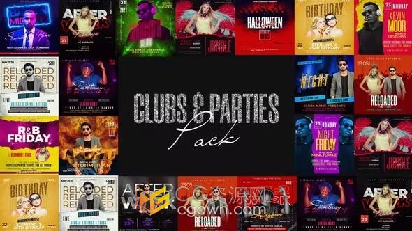 AE模板-夜间俱乐部派对表演邀请音乐会视频预告乐队主唱成员介绍