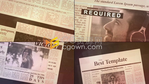 旧报纸新闻报刊档案介绍定格效果真实故事片头视频动画制作-AE模板下载