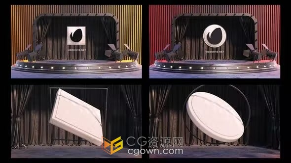 AE模板-4K舞台背景3D标志动画Logo On The Stage