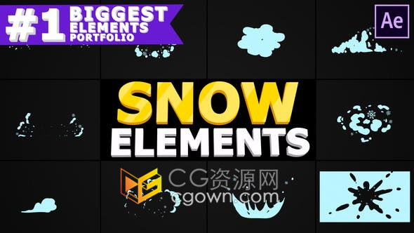 可爱雪花雪球飞溅爆炸元素制作卡通圣诞新年视频节目广告神奇特效-AE模板