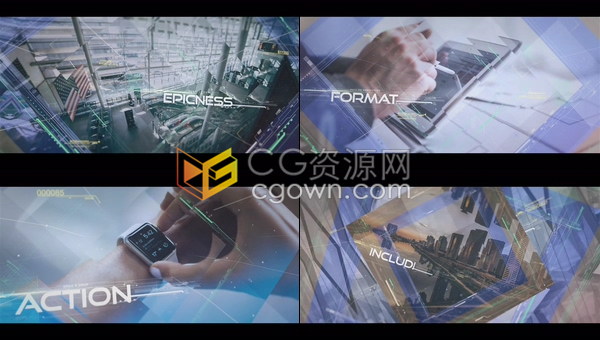 高科技感HUD图形元素三维视差图片动画企业宣传片头视频-AE模板下载