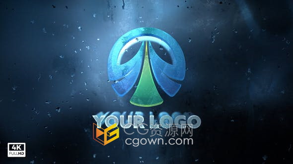 AE模板-简约霜冻标志冬季玻璃冻结水珠滑落冰logo揭示动画