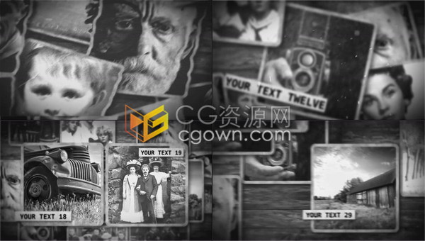 黑白老照片时间轴回忆历史相册纪录片视频片头动画效果制作-AE模板下载