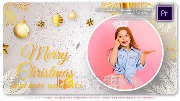 AE/PR模板-圣诞新年装饰动画元素金色闪亮标题节日活动年度回忆视频相册