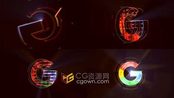 简约时尚风格发光线条演绎翻转LOGO闪亮品牌艺术标志-AE模板