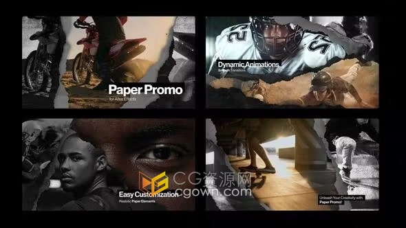 艺术撕裂效果独特的撕纸过渡-AE模板