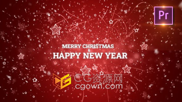 无数闪亮火花星星粒子动画展示快乐圣诞节新年电子贺卡-AE模板