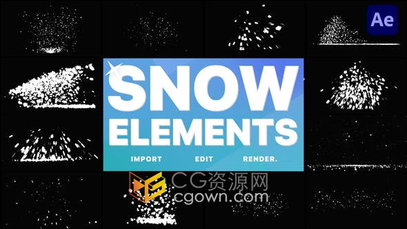 AE模板-冬季雪元素过渡飞舞雪花卡通暴风雪雪球爆炸动画